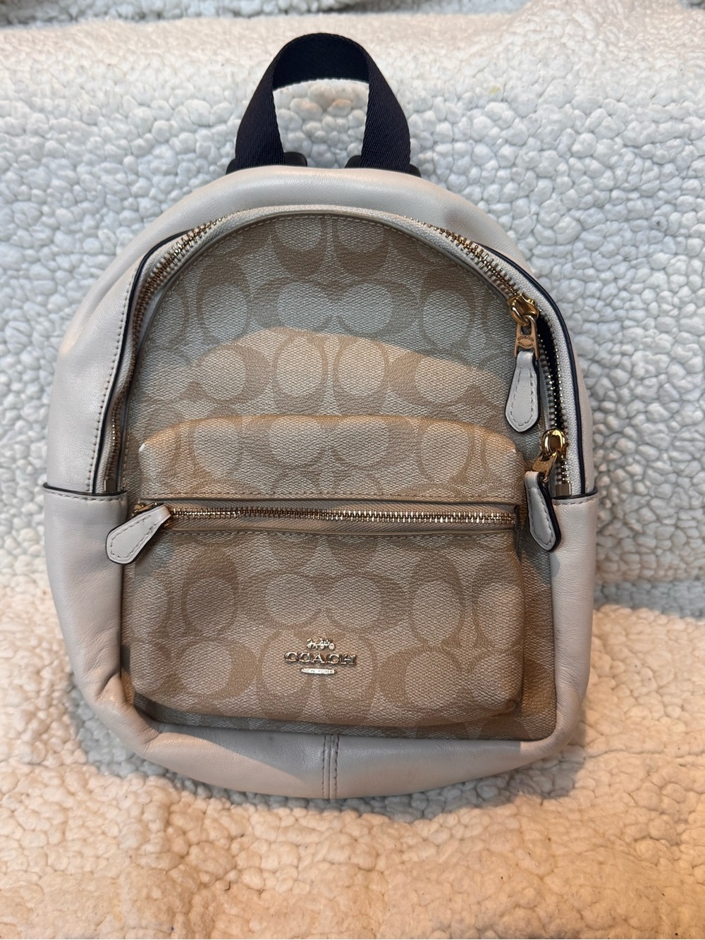 Coach Signature Canvas Mini Backpack in Beige and Cream